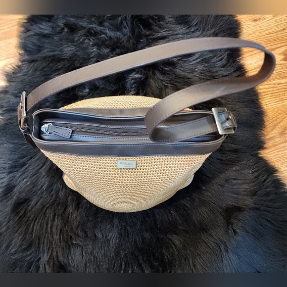 The Sak Elliott Lucca Shoulder Bag Brown Crochet Women's Purse Leather Trimmed - Picture 9 of 14